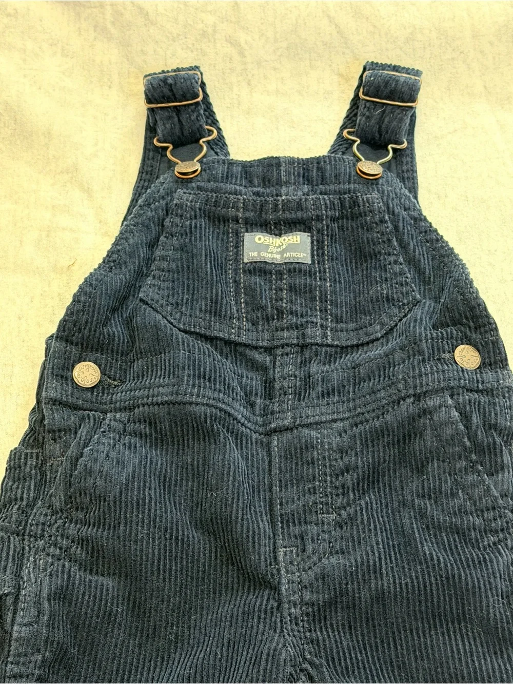 OshKosh B’gosh Baby Toddler Navy Corduroy Overalls Vestbak Cargo Pockets 18M EUC